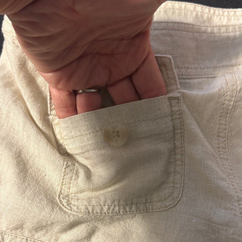 Express High Waist Cream Shorts with Button Accents - Picture 6 of 7